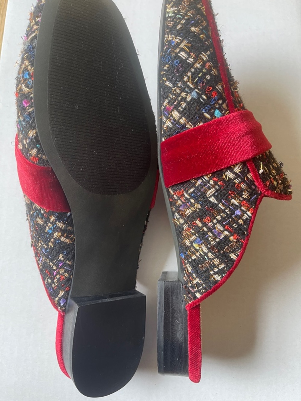 Rara Avis Women's Red Tweed Slip-On Mules with Velvet Band - Picture 9 of 10
